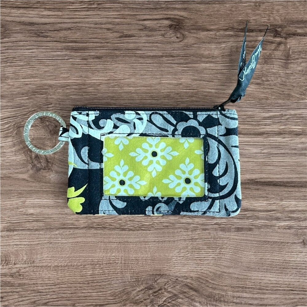 Vera Bradley Baroque Black Yellow Cotton ID Holder Case Keyring Keychain NWOT